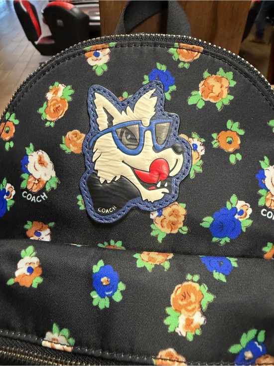Coach Black Mini Charlie Backpack with Blue and Orange Floral Print main image 10
